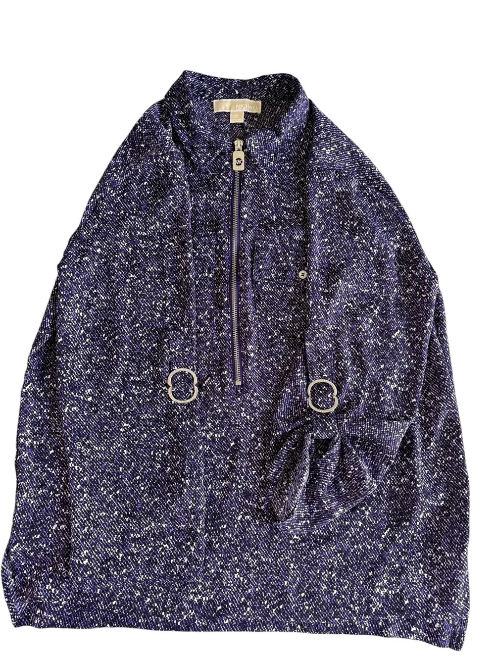 Michael Kors Purple Abstract Print Zip Front Blouse Medium